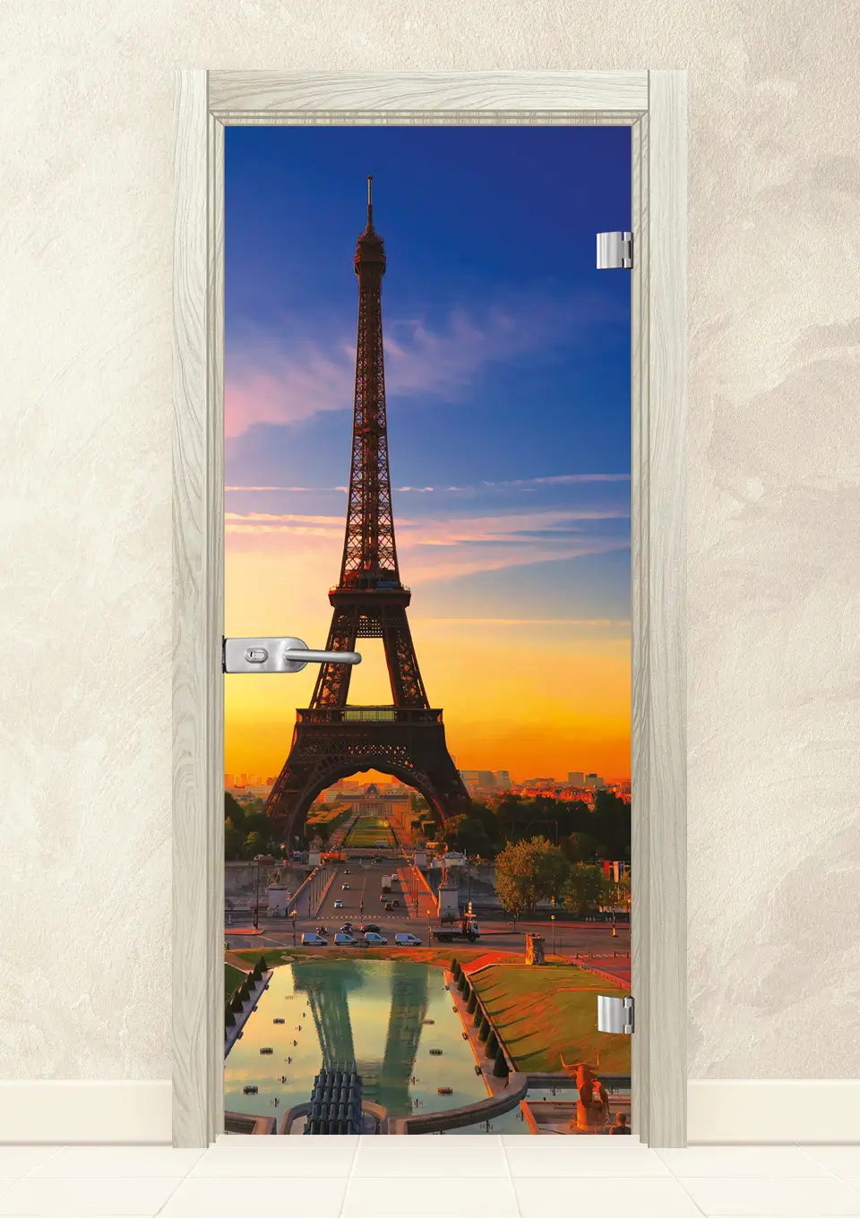 Стъклена интериорна врата Print 13-12 Избелен Дъб