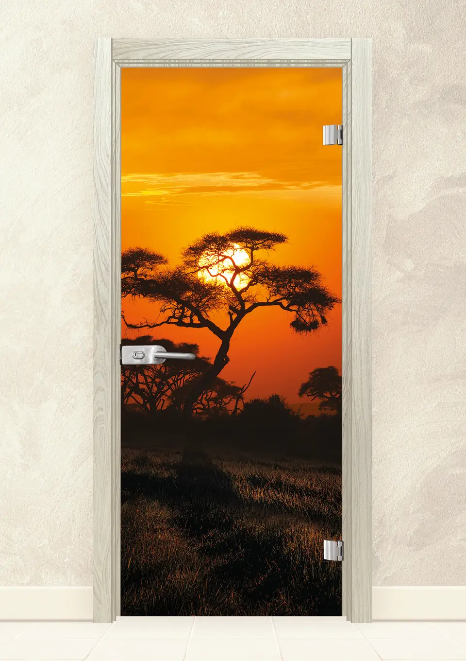 Стъклена интериорна врата Print 13-17 Избелен Дъб