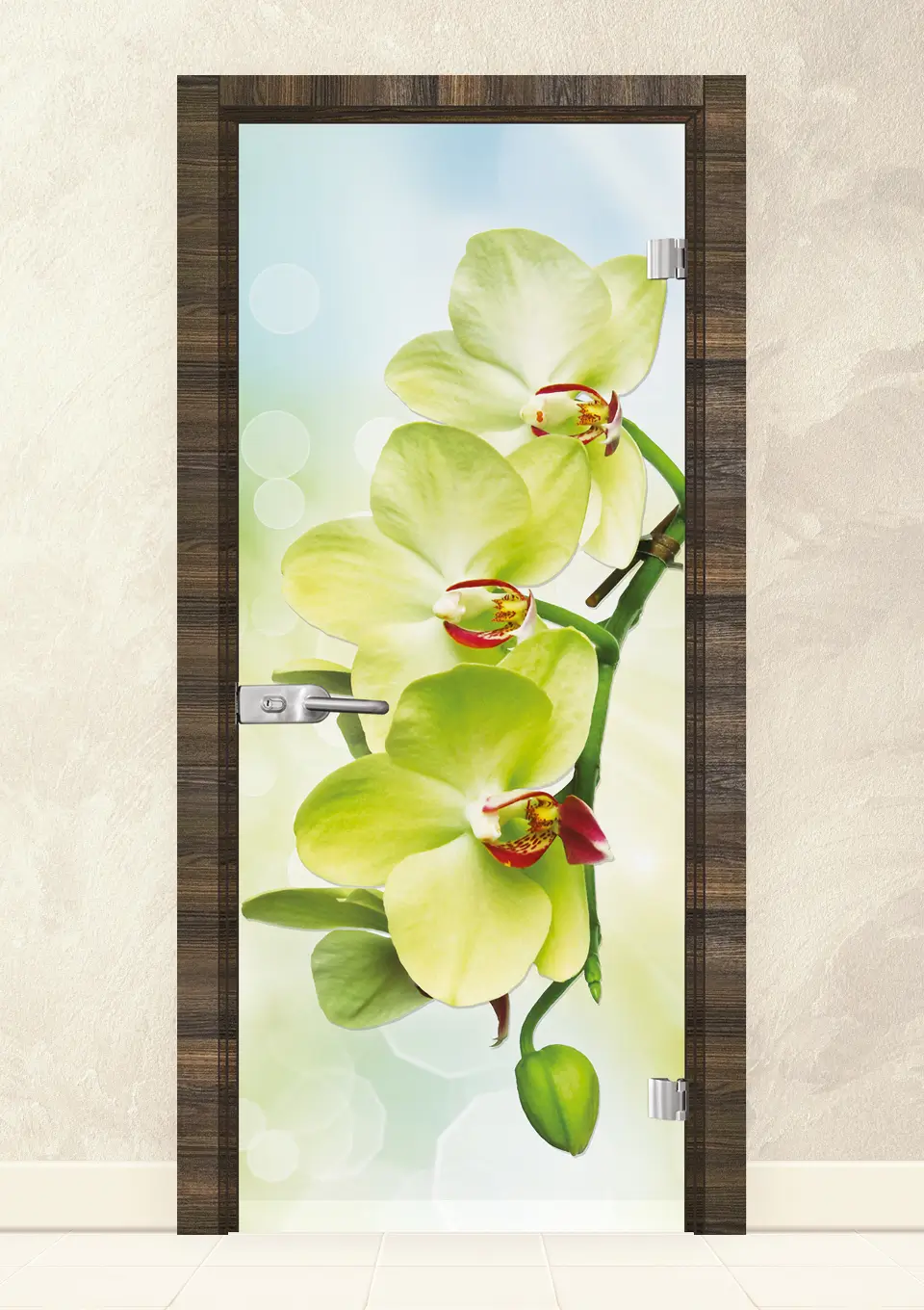 Стъклена интериорна врата Print 13-3-green Райски Орех